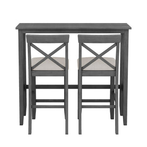 English Elm Topmax Farmhouse Acacia Wood 3 Piece Bar Height Dining Set for Kitchen Nook Gray+Beige N717P498378E