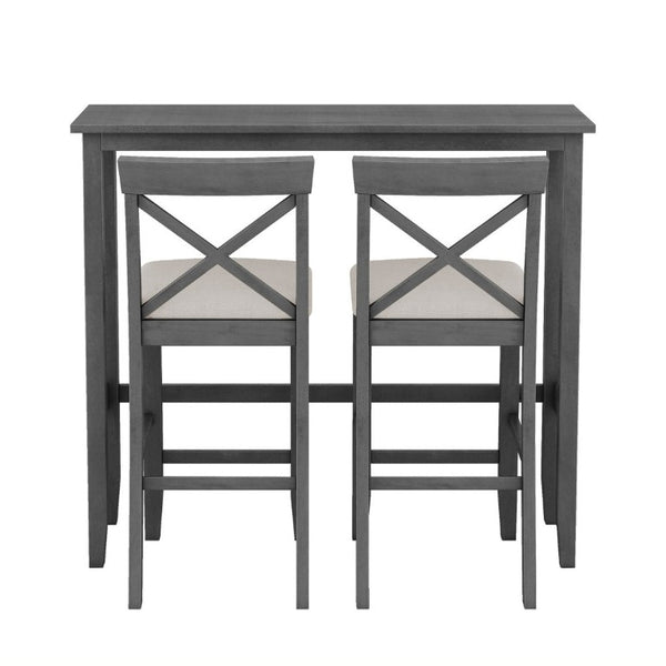 English Elm Topmax Farmhouse Acacia Wood 3 Piece Bar Height Dining Set for Kitchen Nook Gray+Beige N717P498378E