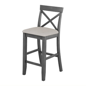 English Elm Topmax Farmhouse Acacia Wood 3 Piece Bar Height Dining Set for Kitchen Nook Gray+Beige N717P498378E