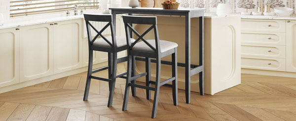 English Elm Topmax Farmhouse Acacia Wood 3 Piece Bar Height Dining Set for Kitchen Nook Gray+Beige N717P498378E