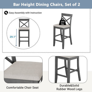 English Elm Topmax Farmhouse Acacia Wood 3 Piece Bar Height Dining Set for Kitchen Nook Gray+Beige N717P498378E