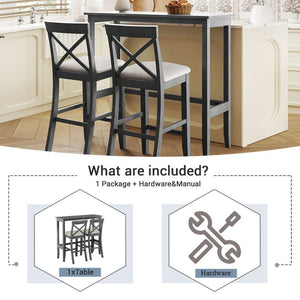 English Elm Topmax Farmhouse Acacia Wood 3 Piece Bar Height Dining Set for Kitchen Nook Gray+Beige N717P498378E
