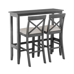 English Elm Topmax Farmhouse Acacia Wood 3 Piece Bar Height Dining Set for Kitchen Nook Gray+Beige N717P498378E