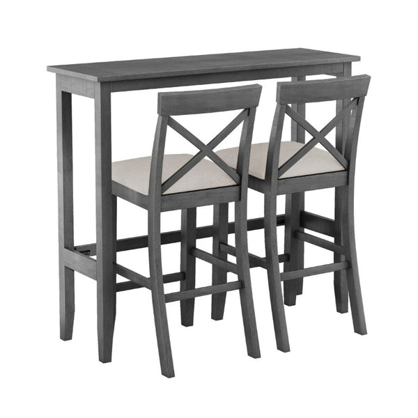 English Elm Topmax Farmhouse Acacia Wood 3 Piece Bar Height Dining Set for Kitchen Nook Gray+Beige N717P498378E