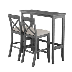 English Elm Topmax Farmhouse Acacia Wood 3 Piece Bar Height Dining Set for Kitchen Nook Gray+Beige N717P498378E