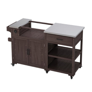 English Elm Topmax Solid Fir Wood Outdoor Grill Cart with Stainless Top Spice Rack and Storage N717P507999D