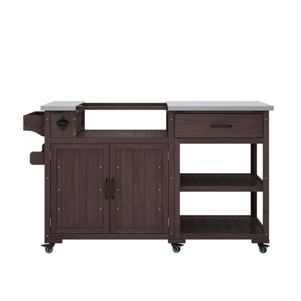 English Elm Topmax Solid Fir Wood Outdoor Grill Cart with Stainless Top Spice Rack and Storage N717P507999D