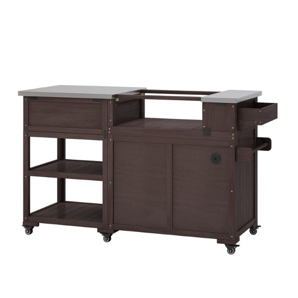 English Elm Topmax Solid Fir Wood Outdoor Grill Cart with Stainless Top Spice Rack and Storage N717P507999D