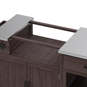 English Elm Topmax Solid Fir Wood Outdoor Grill Cart with Stainless Top Spice Rack and Storage N717P507999D