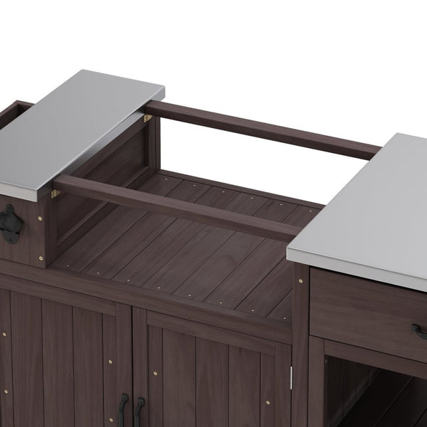 English Elm Topmax Solid Fir Wood Outdoor Grill Cart with Stainless Top Spice Rack and Storage N717P507999D