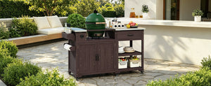 English Elm Topmax Solid Fir Wood Outdoor Grill Cart with Stainless Top Spice Rack and Storage N717P507999D
