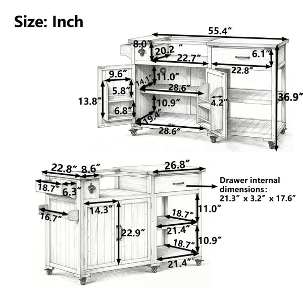 English Elm Topmax Solid Fir Wood Outdoor Grill Cart with Stainless Top Spice Rack and Storage N717P507999D