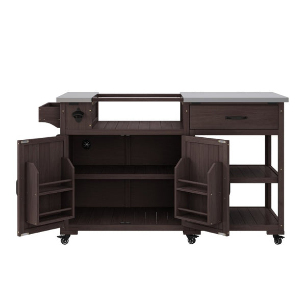 English Elm Topmax Solid Fir Wood Outdoor Grill Cart with Stainless Top Spice Rack and Storage N717P507999D