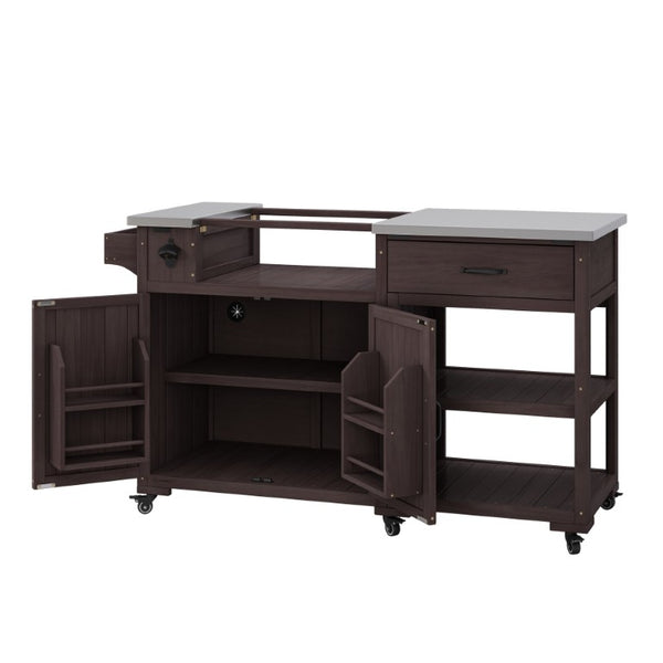 English Elm Topmax Solid Fir Wood Outdoor Grill Cart with Stainless Top Spice Rack and Storage N717P507999D