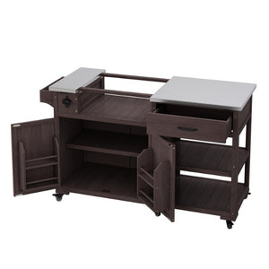 English Elm Topmax Solid Fir Wood Outdoor Grill Cart with Stainless Top Spice Rack and Storage N717P507999D