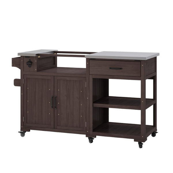 English Elm Topmax Solid Fir Wood Outdoor Grill Cart with Stainless Top Spice Rack and Storage N717P507999D