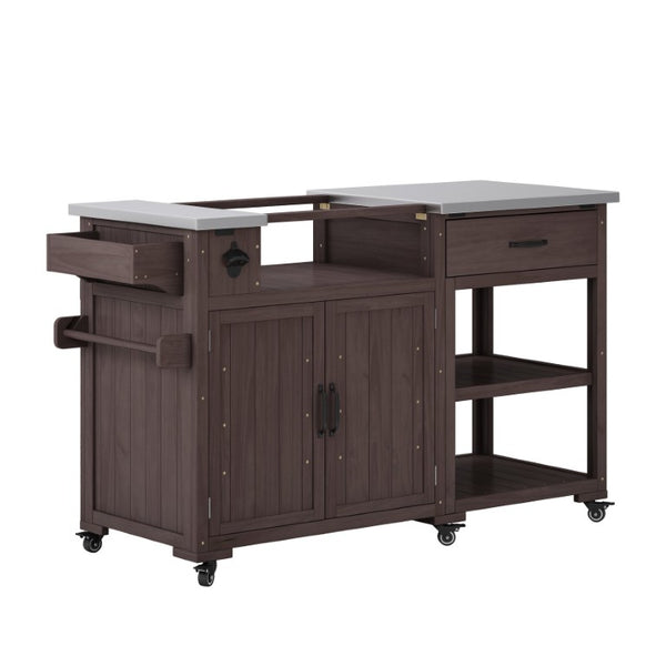 English Elm Topmax Solid Fir Wood Outdoor Grill Cart with Stainless Top Spice Rack and Storage N717P507999D