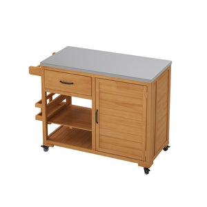 English Elm Topmax Fir Wood Grill Cart with Stainless Steel Top Gas Tank Storage and Spice Rack Natural N717P508001A