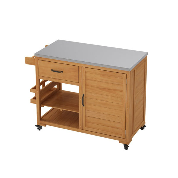 English Elm Topmax Fir Wood Grill Cart with Stainless Steel Top Gas Tank Storage and Spice Rack Natural N717P508001A