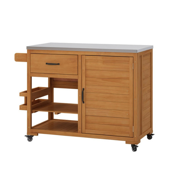English Elm Topmax Fir Wood Grill Cart with Stainless Steel Top Gas Tank Storage and Spice Rack Natural N717P508001A