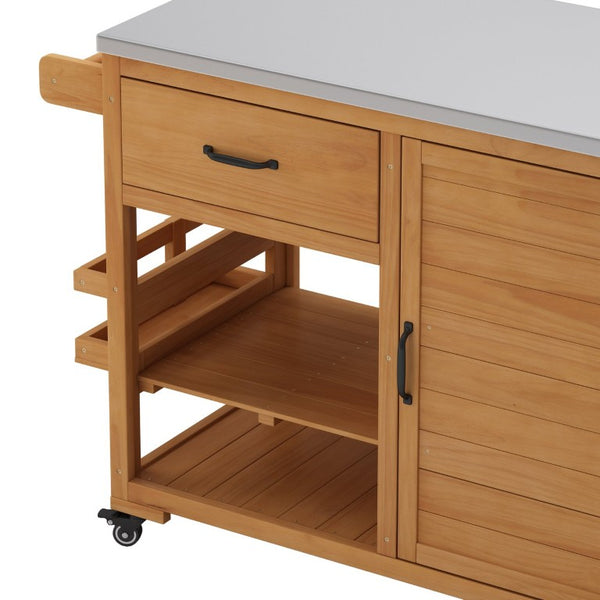 English Elm Topmax Fir Wood Grill Cart with Stainless Steel Top Gas Tank Storage and Spice Rack Natural N717P508001A
