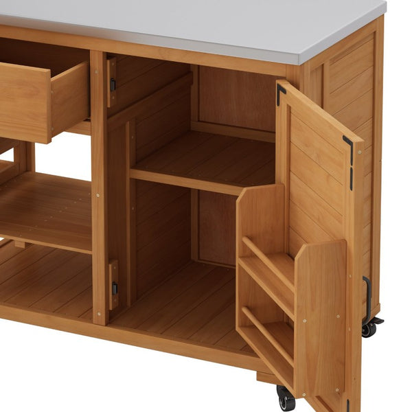 English Elm Topmax Fir Wood Grill Cart with Stainless Steel Top Gas Tank Storage and Spice Rack Natural N717P508001A
