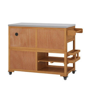 English Elm Topmax Fir Wood Grill Cart with Stainless Steel Top Gas Tank Storage and Spice Rack Natural N717P508001A