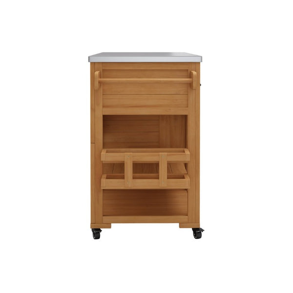 English Elm Topmax Fir Wood Grill Cart with Stainless Steel Top Gas Tank Storage and Spice Rack Natural N717P508001A