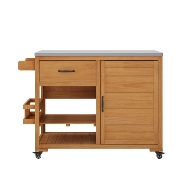English Elm Topmax Fir Wood Grill Cart with Stainless Steel Top Gas Tank Storage and Spice Rack Natural N717P508001A