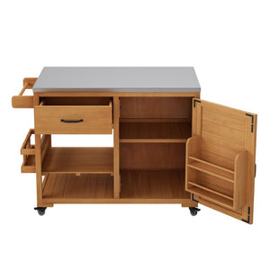 English Elm Topmax Fir Wood Grill Cart with Stainless Steel Top Gas Tank Storage and Spice Rack Natural N717P508001A
