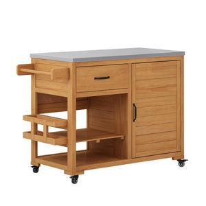 English Elm Topmax Fir Wood Grill Cart with Stainless Steel Top Gas Tank Storage and Spice Rack Natural N717P508001A