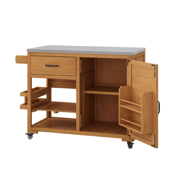 English Elm Topmax Fir Wood Grill Cart with Stainless Steel Top Gas Tank Storage and Spice Rack Natural N717P508001A