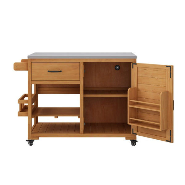 English Elm Topmax Fir Wood Grill Cart with Stainless Steel Top Gas Tank Storage and Spice Rack Natural N717P508001A