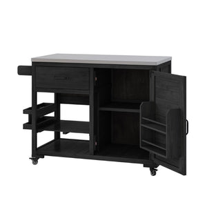 English Elm Topmax Fir Wood Grill Cart with Stainless Steel Top Gas Tank Storage and Spice Rack Black N717P508001B