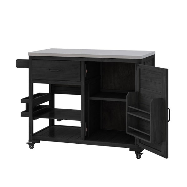 English Elm Topmax Fir Wood Grill Cart with Stainless Steel Top Gas Tank Storage and Spice Rack Black N717P508001B