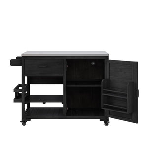 English Elm Topmax Fir Wood Grill Cart with Stainless Steel Top Gas Tank Storage and Spice Rack Black N717P508001B
