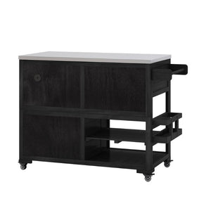 English Elm Topmax Fir Wood Grill Cart with Stainless Steel Top Gas Tank Storage and Spice Rack Black N717P508001B