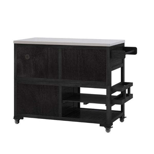 English Elm Topmax Fir Wood Grill Cart with Stainless Steel Top Gas Tank Storage and Spice Rack Black N717P508001B