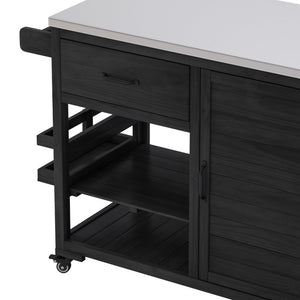 English Elm Topmax Fir Wood Grill Cart with Stainless Steel Top Gas Tank Storage and Spice Rack Black N717P508001B