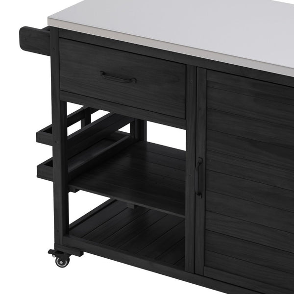 English Elm Topmax Fir Wood Grill Cart with Stainless Steel Top Gas Tank Storage and Spice Rack Black N717P508001B