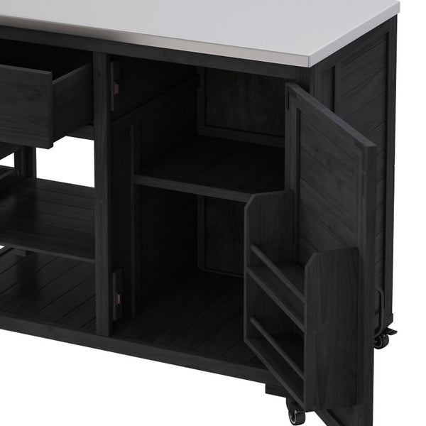 English Elm Topmax Fir Wood Grill Cart with Stainless Steel Top Gas Tank Storage and Spice Rack Black N717P508001B
