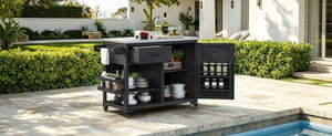 English Elm Topmax Fir Wood Grill Cart with Stainless Steel Top Gas Tank Storage and Spice Rack Black N717P508001B