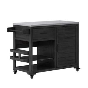 English Elm Topmax Fir Wood Grill Cart with Stainless Steel Top Gas Tank Storage and Spice Rack Black N717P508001B