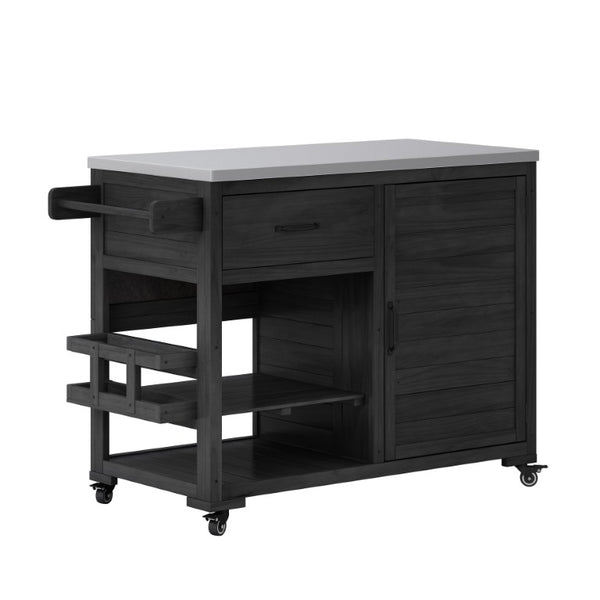 English Elm Topmax Fir Wood Grill Cart with Stainless Steel Top Gas Tank Storage and Spice Rack Black N717P508001B