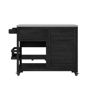 English Elm Topmax Fir Wood Grill Cart with Stainless Steel Top Gas Tank Storage and Spice Rack Black N717P508001B