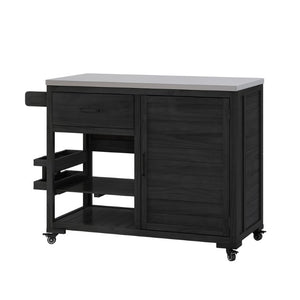 English Elm Topmax Fir Wood Grill Cart with Stainless Steel Top Gas Tank Storage and Spice Rack Black N717P508001B