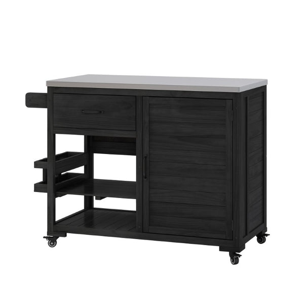 English Elm Topmax Fir Wood Grill Cart with Stainless Steel Top Gas Tank Storage and Spice Rack Black N717P508001B