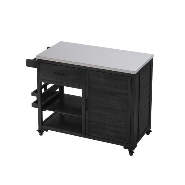 English Elm Topmax Fir Wood Grill Cart with Stainless Steel Top Gas Tank Storage and Spice Rack Black N717P508001B