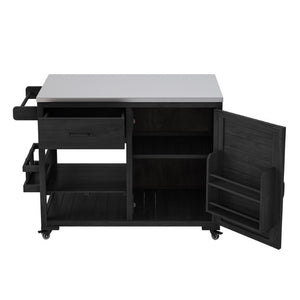 English Elm Topmax Fir Wood Grill Cart with Stainless Steel Top Gas Tank Storage and Spice Rack Black N717P508001B