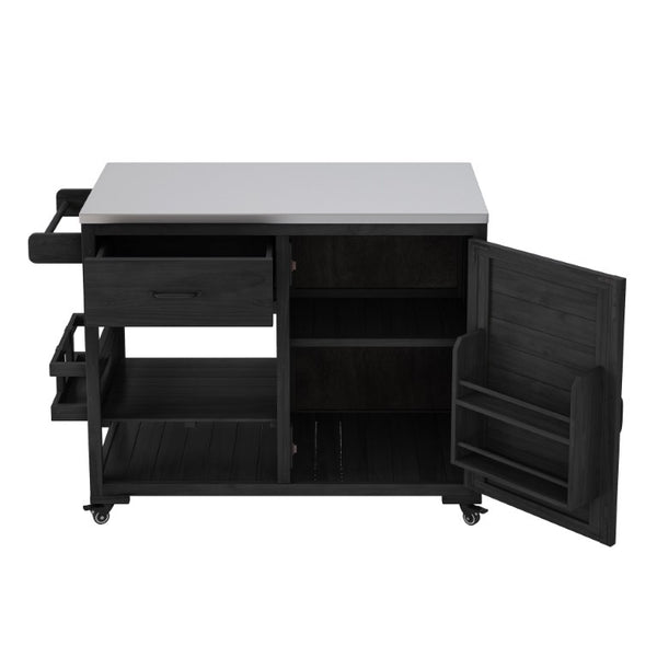English Elm Topmax Fir Wood Grill Cart with Stainless Steel Top Gas Tank Storage and Spice Rack Black N717P508001B